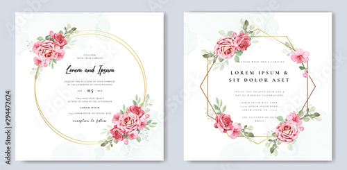 wedding invitation card with elegant roses template © lukasdedi