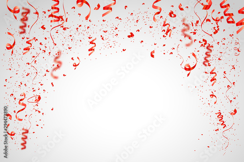Falling shiny red confetti isolated on white and grey background. Bright festive tinsel. vector illustration EPS10