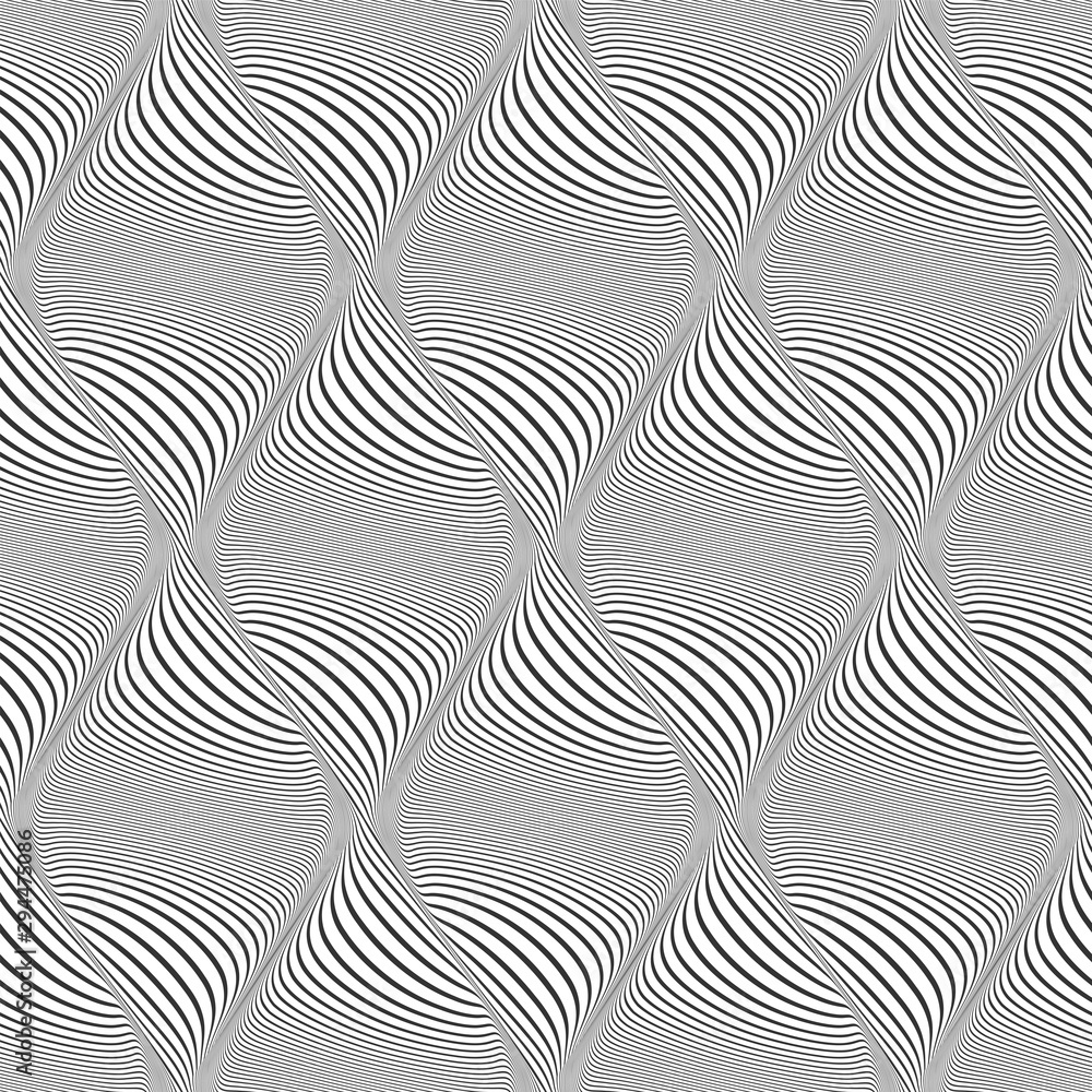 Seamless diamonds op art pattern. Wavy lines texture.
