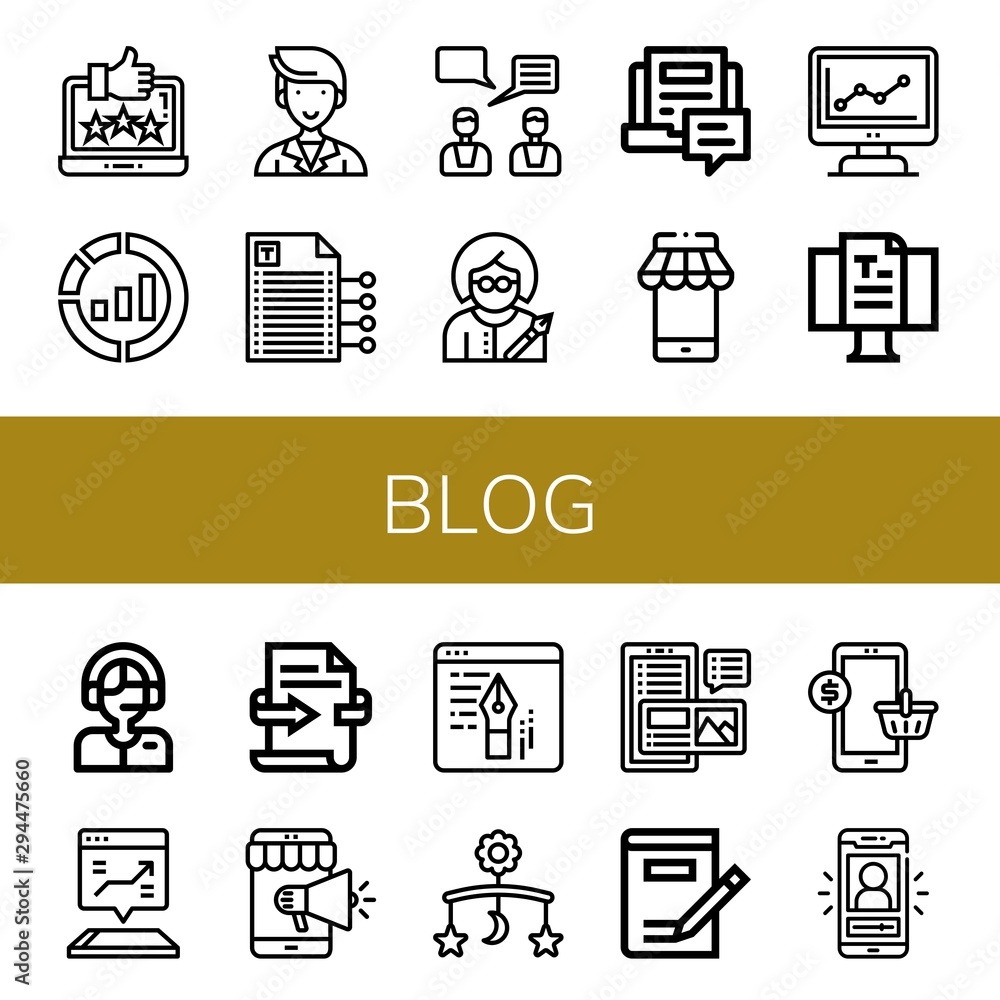 Set of blog icons such as Feedback, Marketing, Writing, Writer, Blog, Mobile, Commentator, Vlog , blog