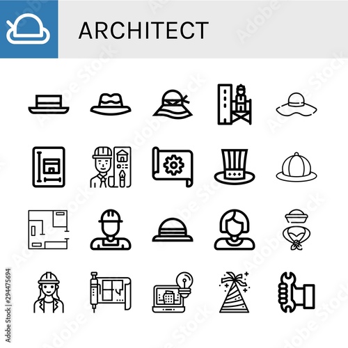 Set of architect icons such as Hat, Supervisor, Blueprint, Architect, Worker, Architecture , architect