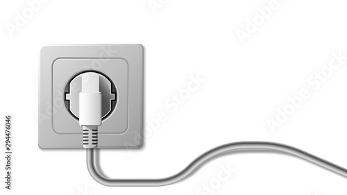 Realistic electric socket and plug on white background, vector illustration