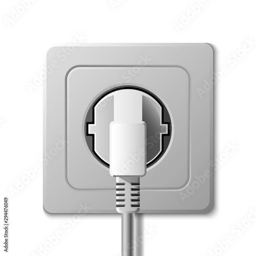 Realistic electric socket and plug on white background, vector illustration