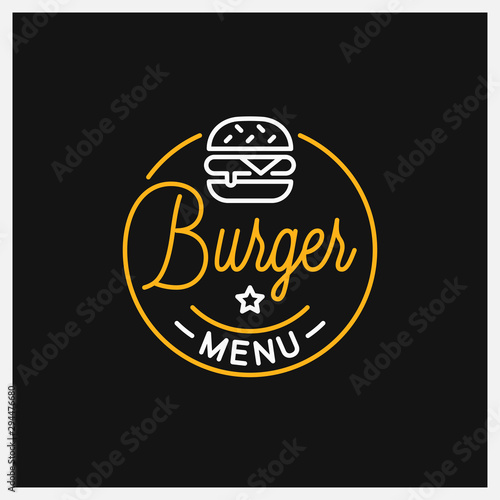 Burger shop logo. Round linear logo of menu