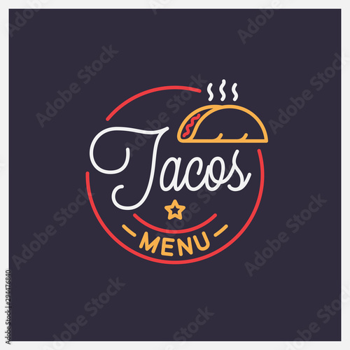 Tacos menu logo. Round linear logo of taco salad
