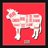 Cow meat cutting charts vector illustration for butchers shop guide. Label for farm design