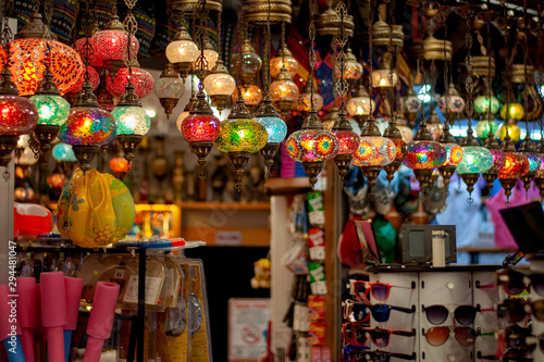 Multi-colored lamps in the eastern bazaar. Shop of oriental souvenirs. © Natalya Lys