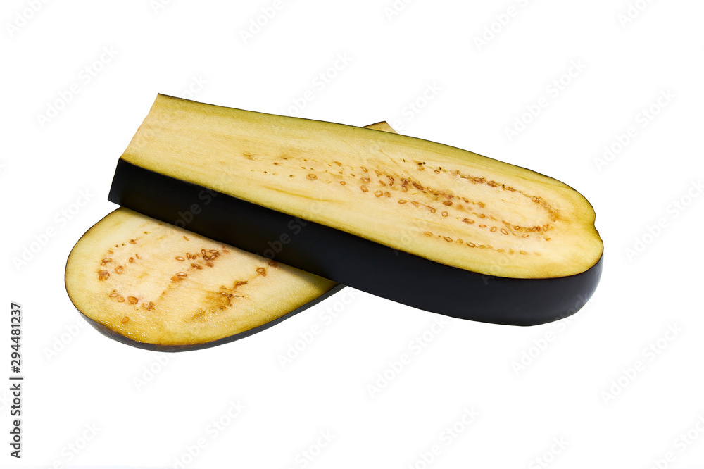 Sliced eggplant or aubergine vegetable isolated on white background.Clipping Path.