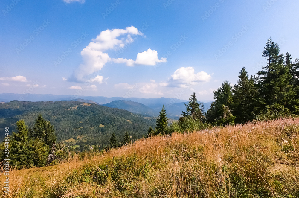 Carpathian Mountains landscape in the autumn season in the sunny day