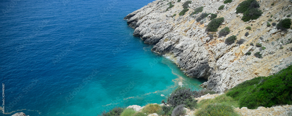 coast of the Mediterranean Sea. The shore is composed of limestone and marble.