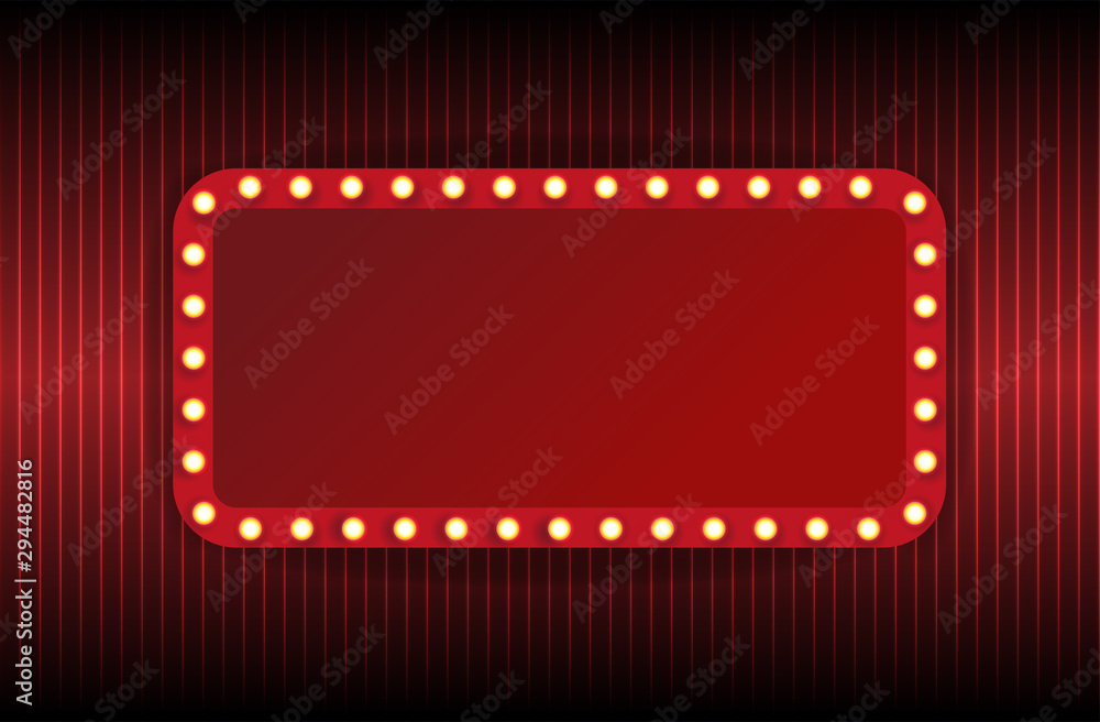 Festival or show poster, invitation concert banner Vector stock illustration. A theater stage with a red curtain.