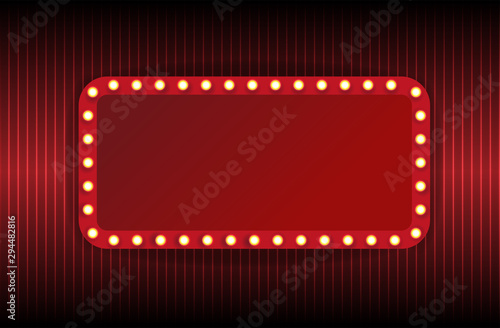 Festival or show poster, invitation concert banner Vector stock illustration. A theater stage with a red curtain.