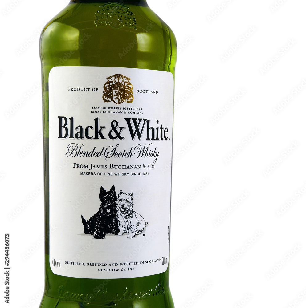 Black & White is a blended Scotch whisky. It was originally produced by the  London-based James Buchanan & Co Ltd. Whisky Black and White - illustrative  editorial Photos | Adobe Stock