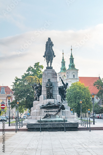 The Grunwald Monument after renovation at Matejko Square in Krakow.