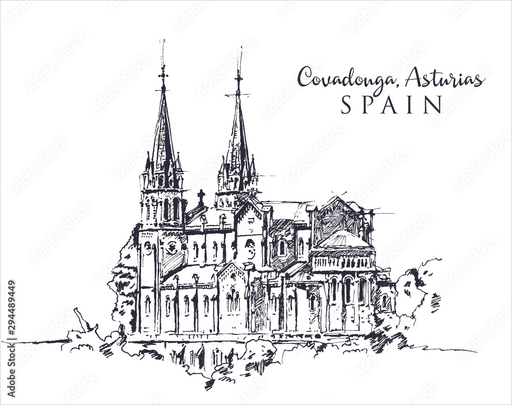 Drawing sketch illustration of Santa Maria Basilica, Spain