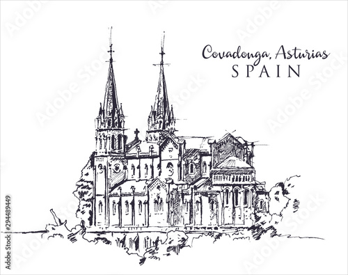 Drawing sketch illustration of Santa Maria Basilica, Spain © EnginKorkmaz