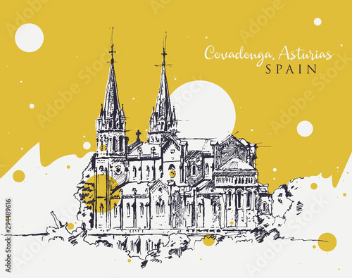 Drawing sketch illustration of Santa Maria Basilica, Spain