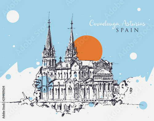 Drawing sketch illustration of Santa Maria Basilica, Spain