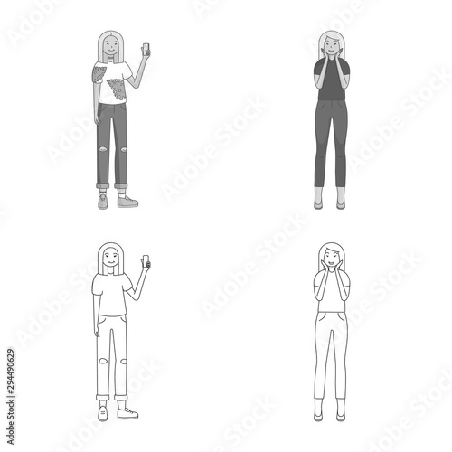 Isolated object of posture and mood symbol. Collection of posture and female stock symbol for web.