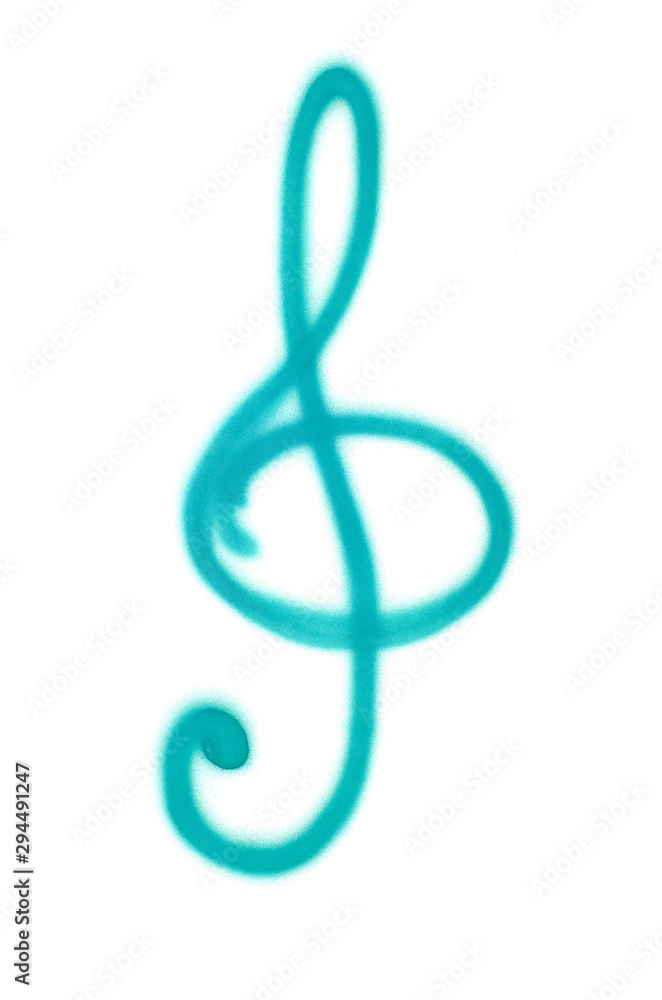 Graffiti treble clef sign sprayed on white isolated background