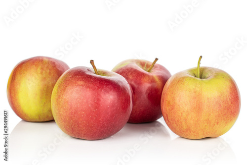 Group of four whole red apple jonagold isolated on white background