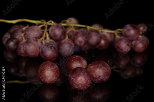 Lot of whole fresh purple grape rose isolated on black glass