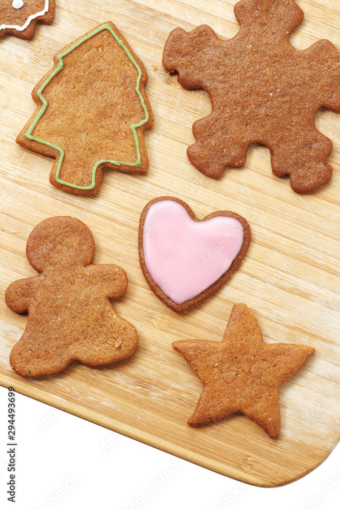 Sweet Christmas gingerbread cookies. Gingerbread man, Christmas tree, star and snowflakes shaped cookies