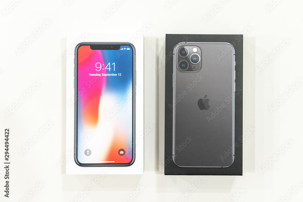 Moscow, Russia - September 24, 2019: Apple iPhone 11 pro and iphone X 10  smartphone in boxes on a white background Photos | Adobe Stock