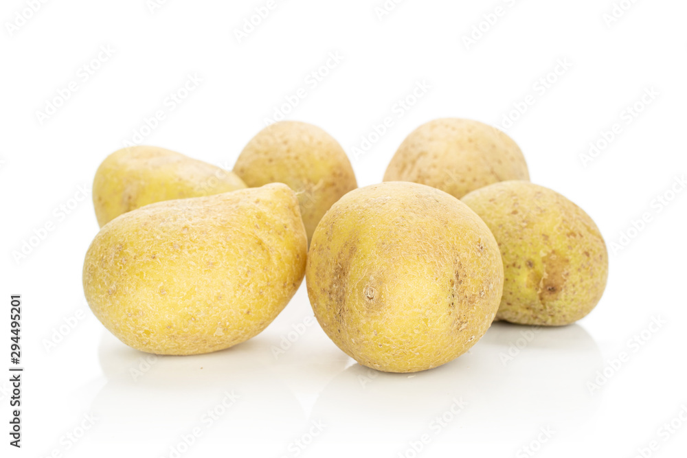 Group of six whole raw brown potato isolated on white background Group of six whole raw brown potato isolated on white background