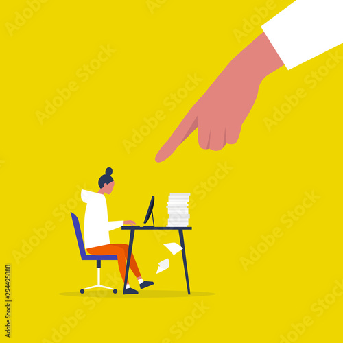 Authoritarian way of management, A finger pointing on an exhausted office employee