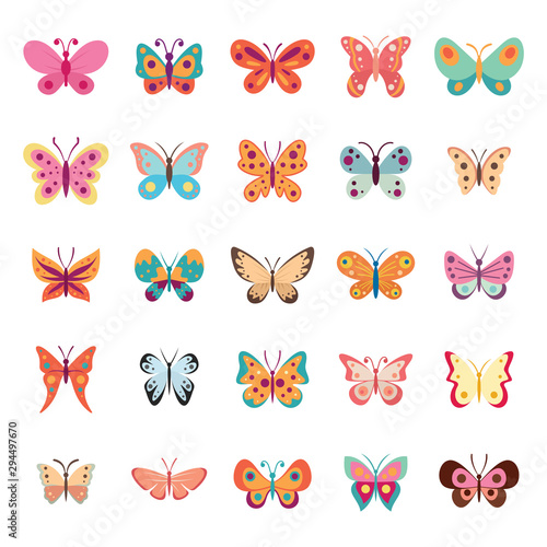 Color flat butterfly set. Butterflies vector collection spring. Vintage insects vector collection isolated on white background