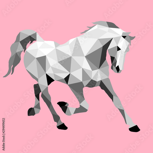 prancing horse, vector-isolated image on a white background in the style of low poly 