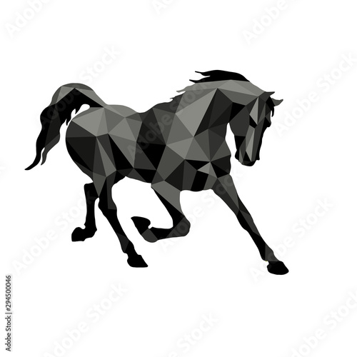 prancing horse, vector-isolated image on a white background in the style of low poly 