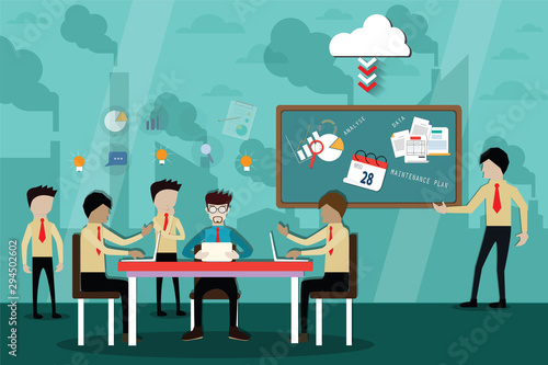Flat design of cloud technology and big data,Smart factory using data for productive or maintenance plan, smart industry concept flat design,vector illustration