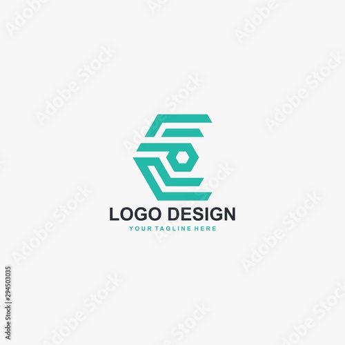 Letter C logo design vector. Labyrinth abstract symbol. Letter P outline vector icon.