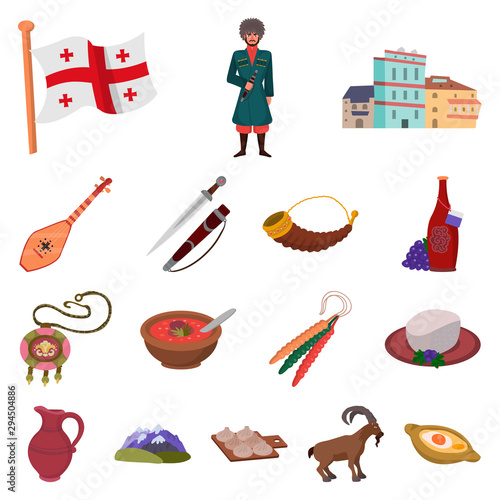 Vector illustration of Caucasus and traditions sign. Collection of Caucasus and attributes vector icon for stock.