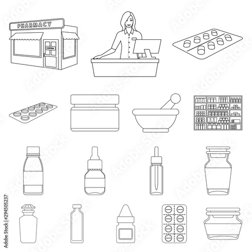 Isolated object of pharmacy and pharmaceutical icon. Set of pharmacy and health stock symbol for web.