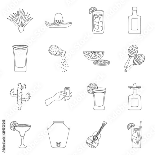 Isolated object of Mexico and tequila symbol. Collection of Mexico and fiesta stock symbol for web.