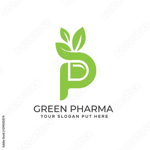 Green Pharma logo design or P letter pharmacy logo design template vector eps 