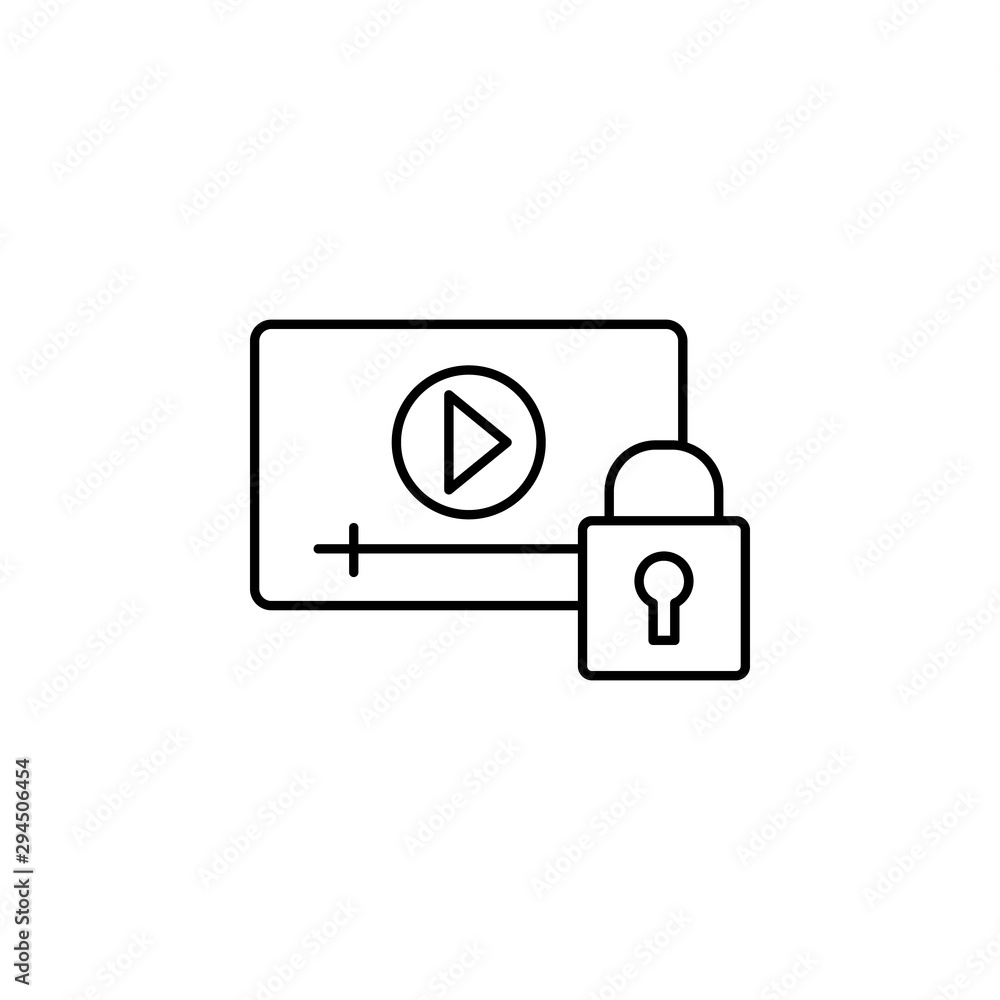Video play button locked icon. Element of confidential line icon Video play button locked icon. Element of confidential line icon