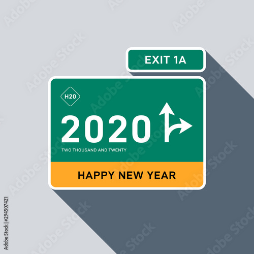 2020 Happy new year concept decorative with highway sign