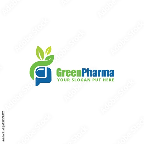 Green Pharma logo Or GP letter pharmacy logo design template
