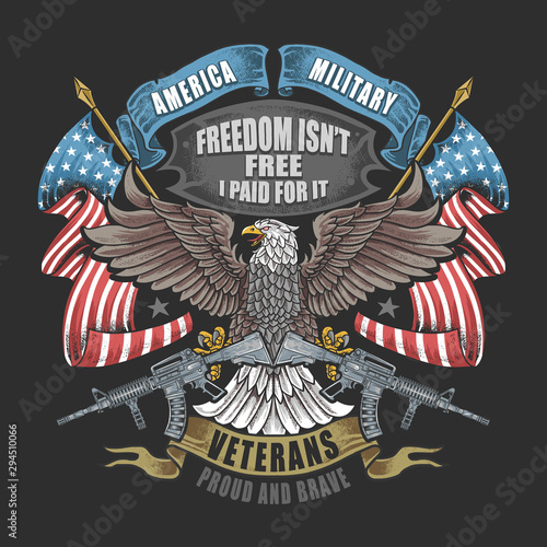 AMERICA EAGLE USA FLAG AND WEAPON ARTWORK FOR VETERANS DAY, MEMORIAL DAY, AND INDEPENDENCE DAY VECTOR WITH EDITABLE LAYERS