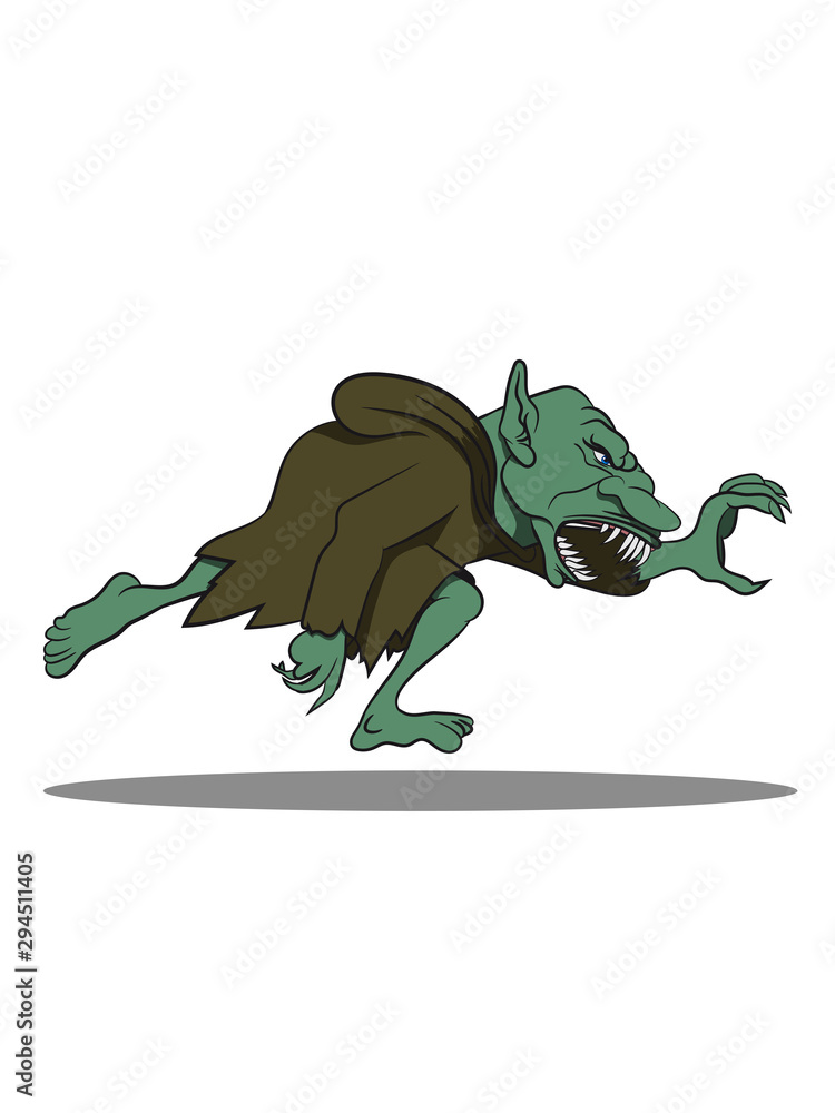 Fototapeta premium troll gefährlich ork cartoon grimmig verfolgen märchen wald fabeln sagen fantasy mehrfarbig