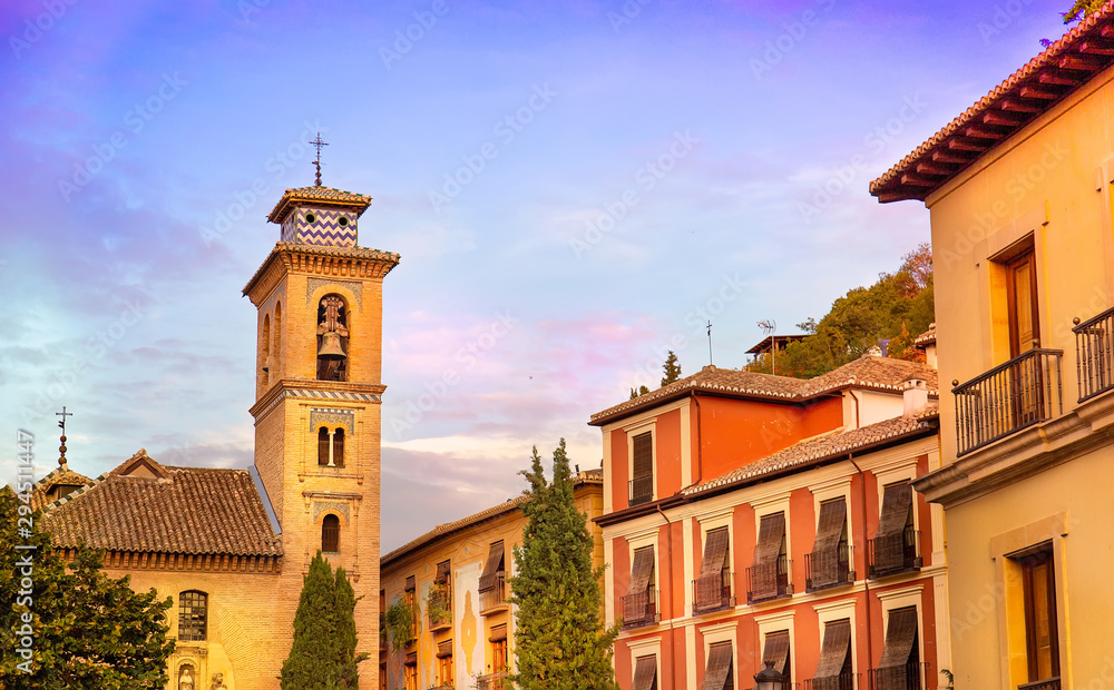 Granada streets and Spanish architecture in a scenic historic city center