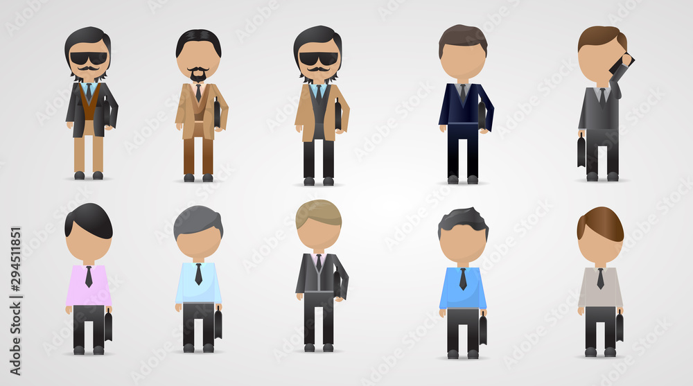 Business People Cartoon Vector. Business Man Set - Isolated On Gray Background. Company Staff. Corporate Worker. Cartoon Character Vector. Business People In Business Suits. Group Of Avatar Man Icons Business People Cartoon Vector. Business Man Set - Isolated On Gray Background. Company Staff. Corporate Worker. Cartoon Character Vector. Business People In Business Suits. Group Of Avatar Man Icons