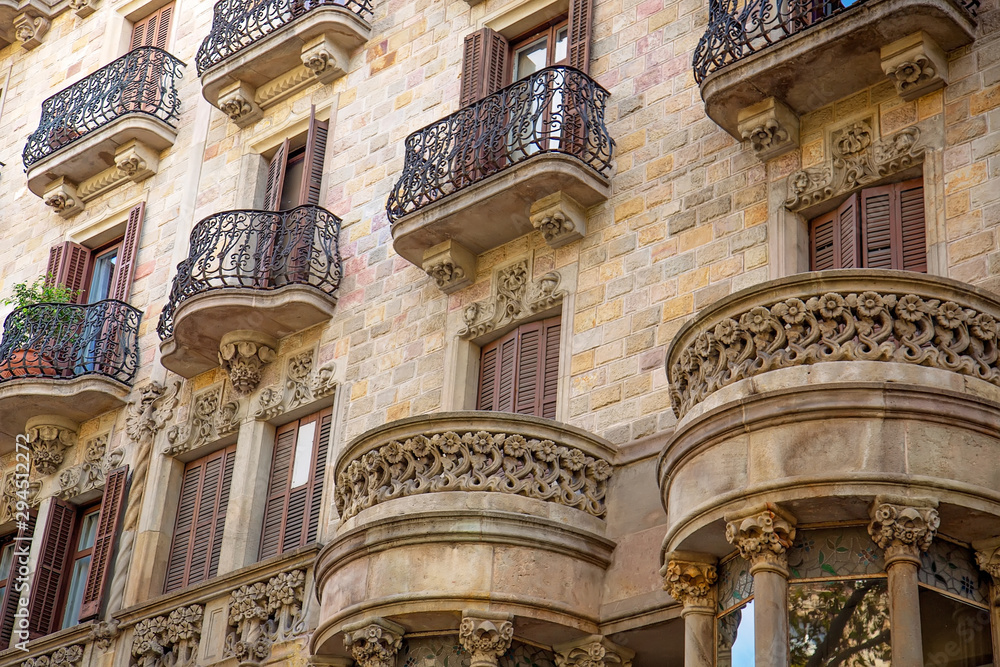 Spanish architecture, beautiful Barcelona streets in historic city center near Las Ramblas
