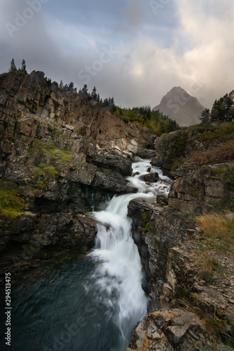 Long exposure of the Swiftcurrent falls at sunrise  Montana.