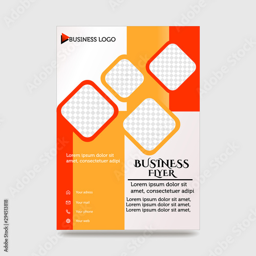 Orange Flyer Template Layout Design. Corporate Business Flyer, Brochure, Annual Report, Catalog, Magazine Mock up. Creative Modern Bright Flyer Concept with Square Shapes