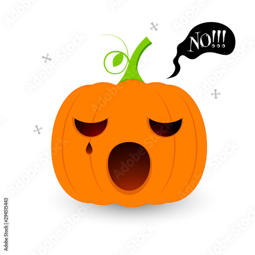 Pumpkin lantern icon, Halloween symbol, flat design template, sadly pumpkin said NO, vector illustration